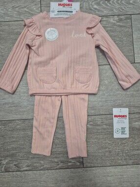 Huggies Brand Loves & Hugs Pink Ribbed 'Loved' Baby Girl Two-piece Set. Cotton